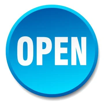 Open blue round flat isolated push button 스톡 일러스트