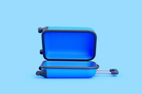 Open Blue Suitcase Side View 3D Stock Illustration