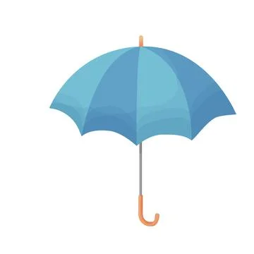 Open blue umbrella, handle accessory in cartoon style isolated on white Illustrazione stock
