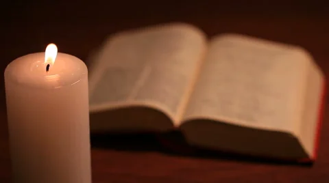 An open blurry bible Stock Footage 58313536