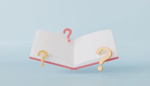 Open Book with 3D Question Marks FAQs Concept Knowledge and Inquiry Stock Illustration