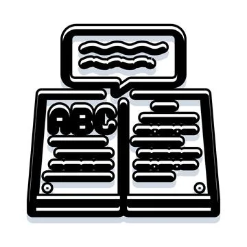 Open book with abc letters and text bubble Stock Illustration