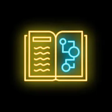 Open book with algorithm showing on page in neon style Stock Illustration