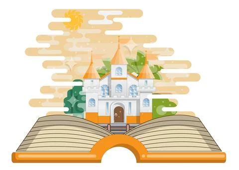 Open book and castle. Stock Illustration