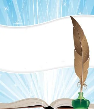 Open book and feather Stock Illustration