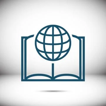 Open book and globe icon stock vector illustration flat design Stock Illustration