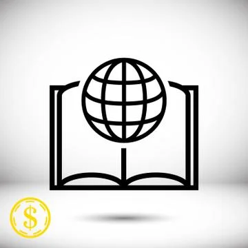 Open book and globe icon stock vector illustration flat design Stock Illustration