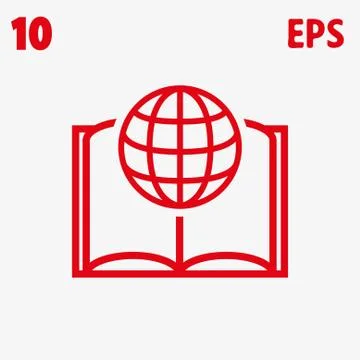 Open book and globe icon stock vector illustration flat design Stock Illustration