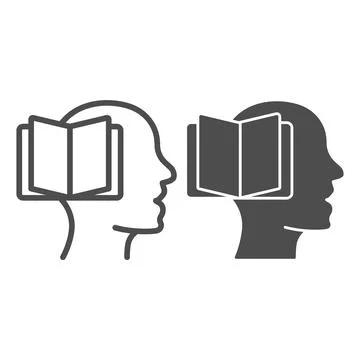 Open book and human head line and solid icon, online education concept 스톡 일러스트