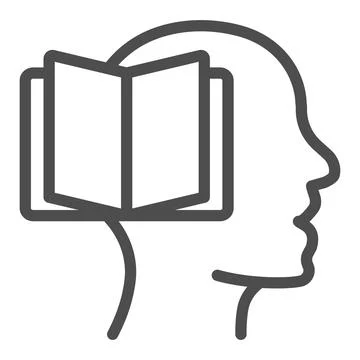 Open book and human head line icon, online education concept, Knowledge sign on Stock Illustration