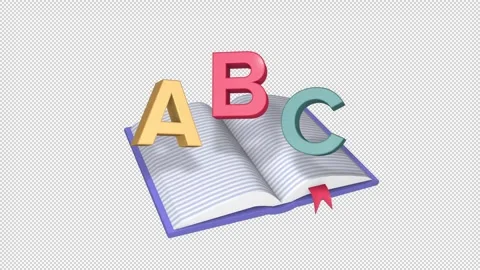 Open book and letters, 3D animation on a transparent alpha channel background Stock Footage 281081159