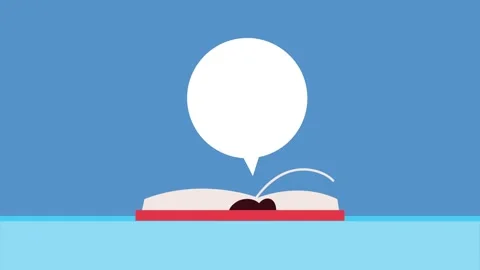 Open book with animated speech bubble on blue background, conceptual for le.. Stock Footage 334265168