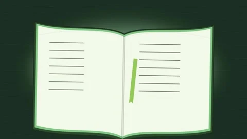 Open Book Animation with Green Bookmark on Dark Background Seamless Loop 4K Stock Footage 345371618