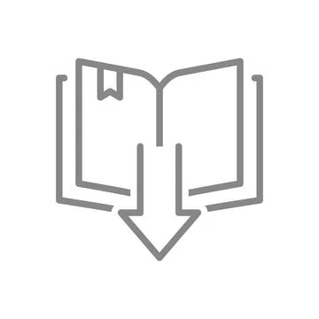 Open book with arrow down line icon. Download, online library symbol Stock Illustration