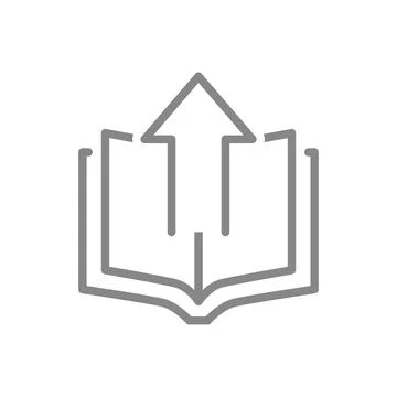 Open book with up arrow line icon. Loading, online library symbol Stock Illustration