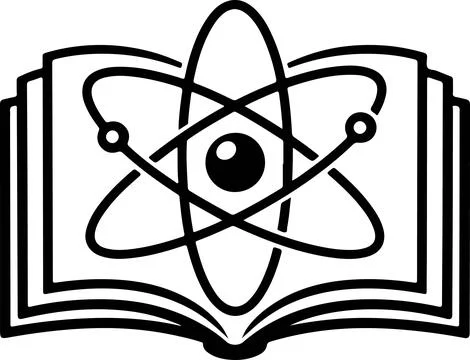 Open book with atom symbol on pages showing science and education concept Stock Illustration