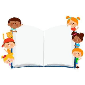 Open book background with children. Vector illustration Stock Illustration