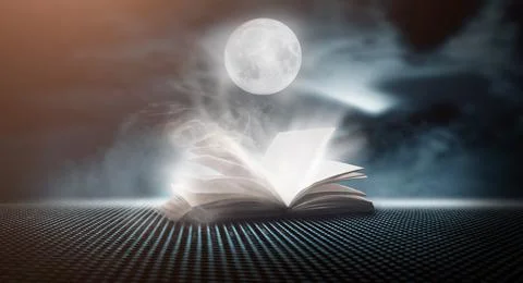 Open book on a background of a sea evening landscape with sunset. Stock Illustration