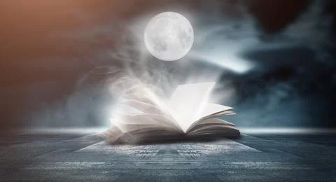 Open book on a background of a sea evening landscape with sunset. Stock Illustration