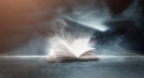 Open book on a background of a sea evening landscape with sunset. Stock Illustration