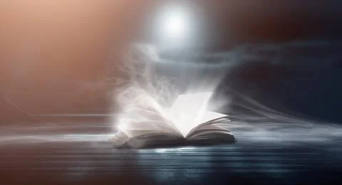 Open book on a background of a sea evening landscape with sunset. Stock Illustration