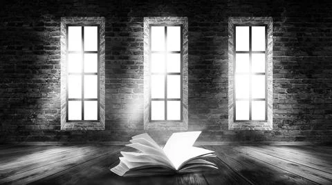 Open book on a background of a sea evening landscape with sunset. Stock Illustration