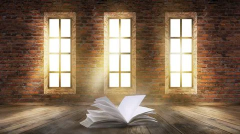 Open book on a background of a sea evening landscape with sunset. Stock Illustration