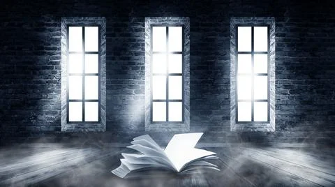 Open book on a background of a sea evening landscape with sunset. Stock Illustration