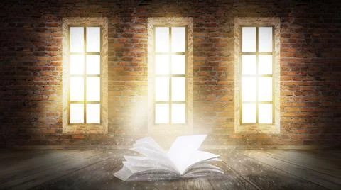 Open book on a background of a sea evening landscape with sunset. Stock Illustration