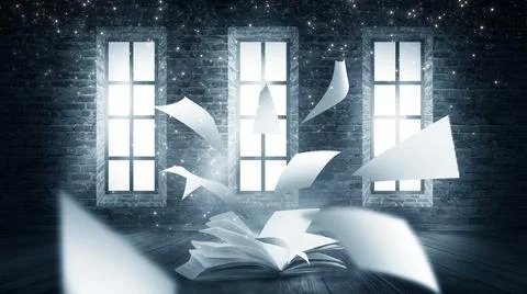 Open book on a background of a sea evening landscape with sunset. Stock Illustration