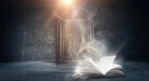 Open book on a background of a sea evening landscape with sunset. Stock Illustration