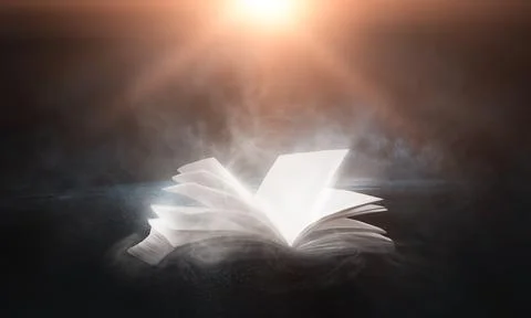 Open book on a background of a sea evening landscape with sunset. Stock Illustration