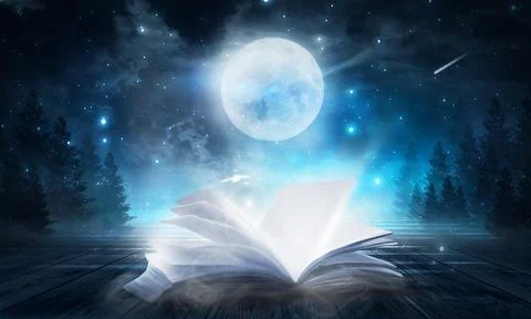 Open book on a background of a sea evening landscape with sunset. Stock Illustration