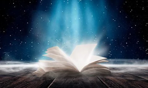 Open book on a background of a sea evening landscape with sunset. Stock Illustration