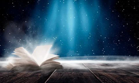 Open book on a background of a sea evening landscape with sunset. Stock Illustration