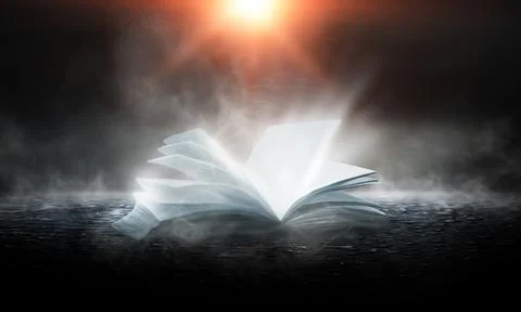 Open book on a background of a sea evening landscape with sunset. Stock Illustration