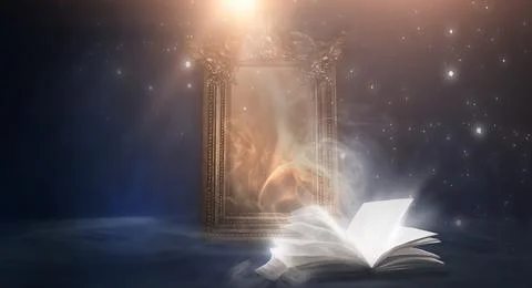 Open book on a background of a sea evening landscape with sunset. Stock Illustration