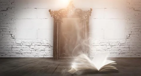 Open book on a background of a sea evening landscape with sunset. Stock Illustration