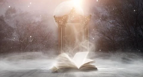 Open book on a background of a sea evening landscape with sunset. Stock Illustration