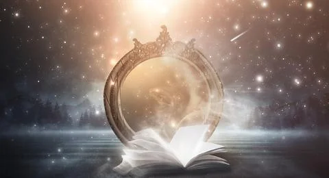 Open book on a background of a sea evening landscape with sunset. Stock Illustration