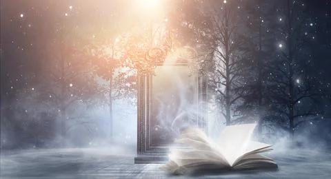 Open book on a background of a sea evening landscape with sunset. Stock Illustration