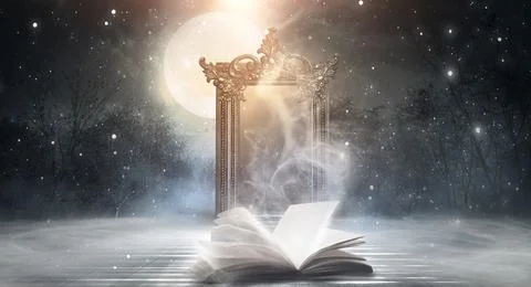 Open book on a background of a sea evening landscape with sunset. Stock Illustration