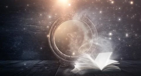Open book on a background of a sea evening landscape with sunset. Stock Illustration