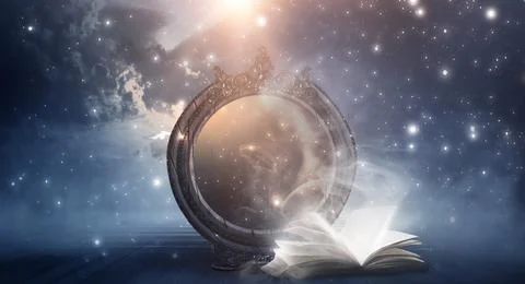 Open book on a background of a sea evening landscape with sunset. Stock Illustration