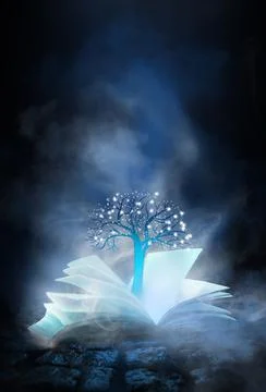 Open book on a background of a sea evening landscape with sunset. Stock Illustration