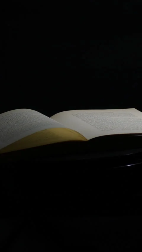 Open book with black background, rotation Video stock 204806799