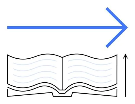 Open Book with Blue Arrow Symbolizing Knowledge and Progress Toward Future .. Stock Illustration