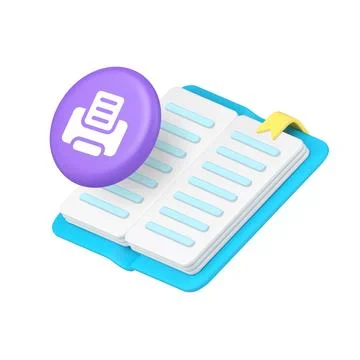 Open book with bookmark and printer symbol for document printing, education,  Stock Illustration