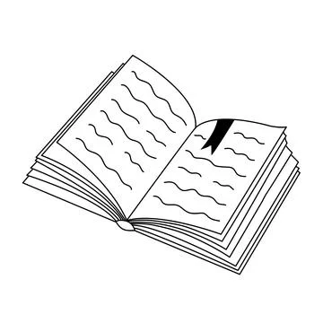 Open book with a bookmark. Hand drawn illustration in doodle style. Illustrazione stock