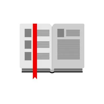 Open book with bookmark on white background flat Stock Illustration
